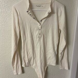 Abercrombie & Fitch Cream Henley Style Bodysuit with Buttoned Design